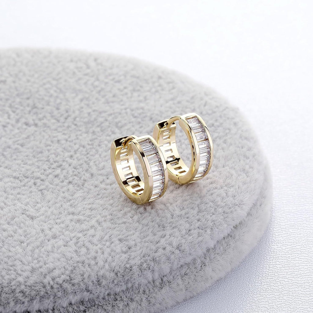 YOSZO Gold Hoop Earrings for Women 18K Gold Plated Iced Out Silver Huggie Earrings for Men Hypoallergenic CZ Diamond Earrings