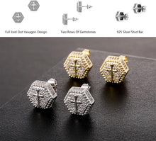 Load image into Gallery viewer, YOSZO Cross Square Stud Earrings 14K Gold Silver 5A+ Cubic Zirconia Iced Out Sparkle hypoallergenic Cartilage 925 Sterling Silver Square Flat Stud Cross Earrings For Men Women