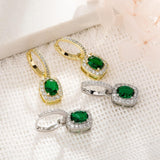 YOSZO Dangle Earrings Gold Hoop Earrings for Women Chunky Drop Emerald Green 14K Gold Plated Cubic Zirconia Iced Cushion Earrings Trendy Fashion Jewelry Gift
