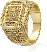 Laden Sie das Bild in den Galerie-Viewer, YOSZO Men Ring 14K Gold Plated Cluster Iced Out Lab Simulated Diamond Band Micropave Bling Wedding Pinky Ring for Women