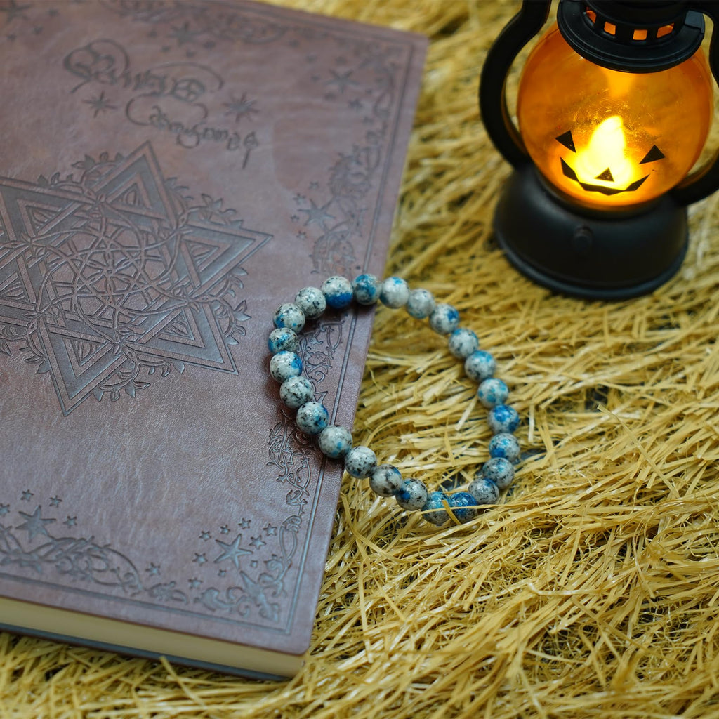 Halloween Beaded Bracelet, Natural Stone Beads in Halloween Charm, Elastic String for Easy Wear, Unisex Spooky Holiday Jewelry Gift for Adults & Kids