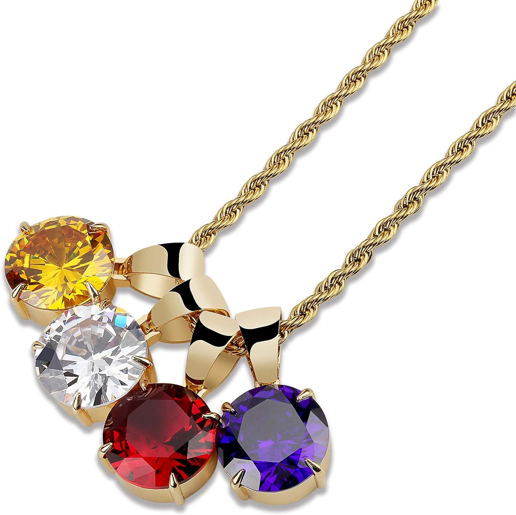 YOSZO 15MM 4 Colors Solitaire Colorful Cubic Zirconia Pendant Necklace for Women Elegant Jewelry with Stainless Steel Rope Chain