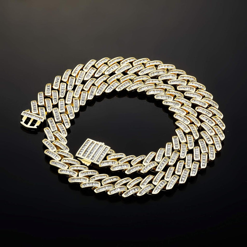 YOSZO Baguette Cuban Link Chain for Men Gold Choker Necklace Iced out Diamond Hio Hop Miami Cuban Chain for Women 12mm/18mm 14K Gold Plated Gold Jewelry