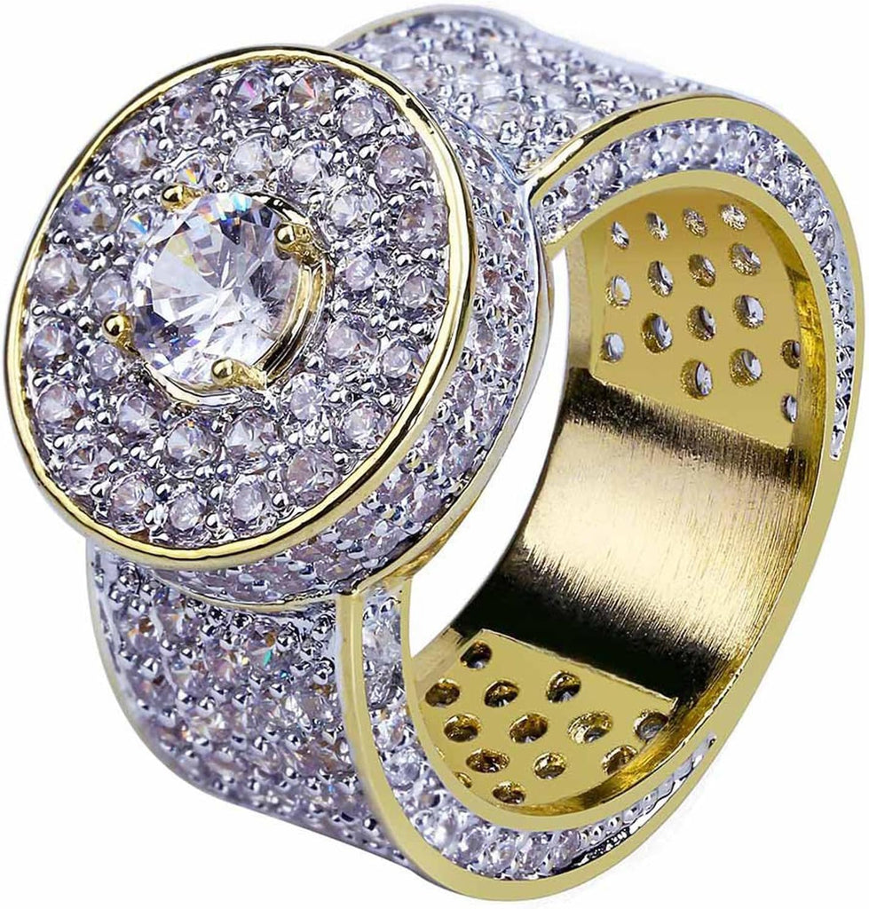 YOSZO Gold Ring 18k Gold Plated Cluster Hip Hop Iced Out Lab Simulated Diamond Micro Pave CZ Pinky Ring Jewelry for Men Women