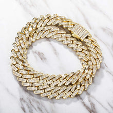 Laden Sie das Bild in den Galerie-Viewer, YOSZO Baguette Cuban Link Chain for Men Gold Choker Necklace Iced out Diamond Hio Hop Miami Cuban Chain for Women 12mm/18mm 14K Gold Plated Gold Jewelry