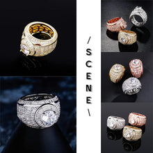 Laden Sie das Bild in den Galerie-Viewer, YOSZO Iced Out Gold Cluster Ring 5A+ Cubic Zirconia 14K Gold Hip Hop Rapper Fashion Luxury Big Diamond Rings For Men