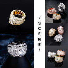 Carica l&#39;immagine nel visualizzatore di Gallery, YOSZO Iced Out Gold Cluster Ring 5A+ Cubic Zirconia 14K Gold Hip Hop Rapper Fashion Luxury Big Diamond Rings For Men