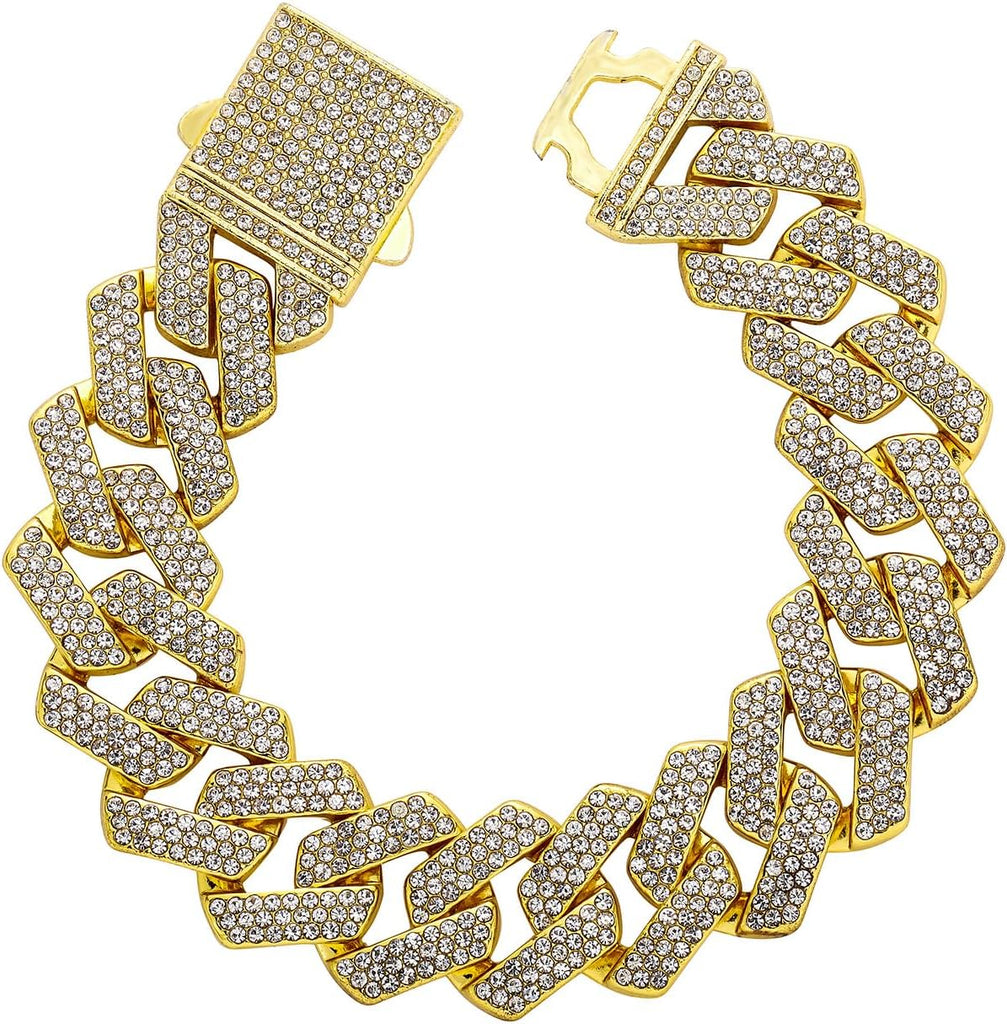 YOSZO 20MM Cuban Link Bracelet Mens Iced Out Miami Cuban Wrist Chain 14K Gold Plated Cubic Zirconia Hip Hop Jewelry for Men and Women