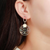 YOSZO 14K Gold Plated Iced CZ Round Disc Sequins Dangle Earrings for Women Fashion Jewelry Gift