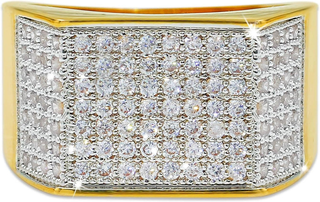 YOSZO 18k Gold Plated Hip Hop Iced Out Square Bling Ring Cubic Zirconia Statement Wedding Band Ring for Women Men