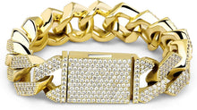 Load image into Gallery viewer, YOSZO 20mm 6 Times 14K Gold Plated Full Iced Out Prong Setting Cubic Zirconia Box Clasp Miami Cuban Link Bracelet for Men Hip Hop