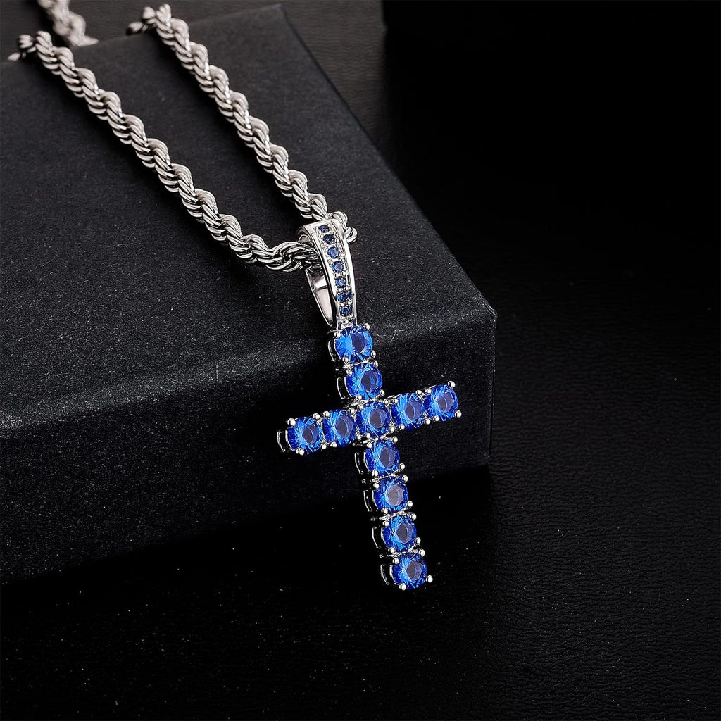 YOSZO 18K Gold Plated Iced Out Cubic Zirconia Classic Ankh Nail Mini Cross Egyptian Pendant Necklace Hip Hop Jewelry for Men Women with Stainless Rope Chain