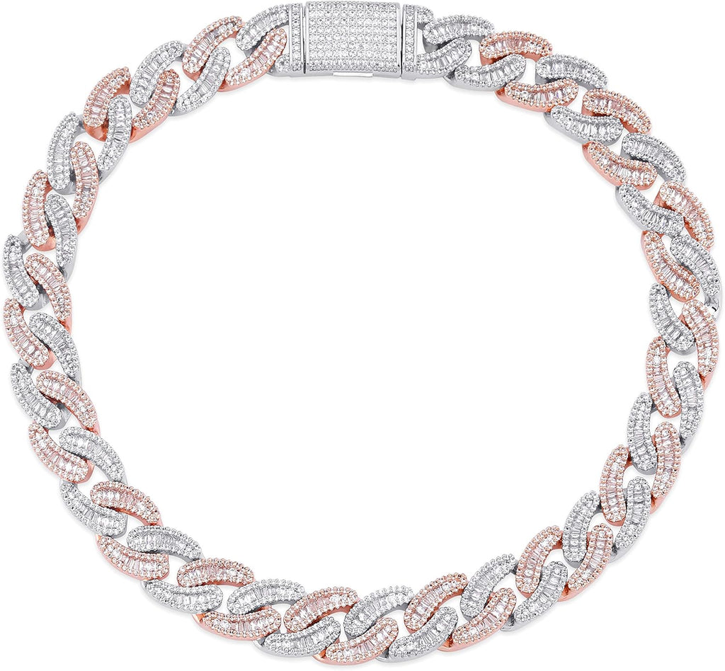 YOSZO 14mm Iced out 6 Times 14K Gold Filled Custom Baguette Diamond Miami Cuban Link Chain Choker for Men with Box Clasp
