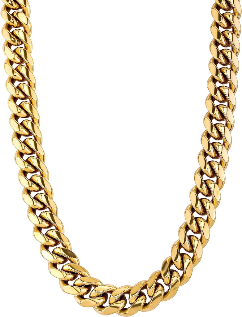 YOSZO Colorful Cuban Link Necklace 10,14mm Stainless Steel Solid Rainbow Gold Silver Hip Hop Miami Cuban Chunky Thick Chain Necklace For Men Women