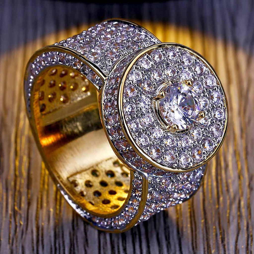 YOSZO Gold Ring 18k Gold Plated Cluster Hip Hop Iced Out Lab Simulated Diamond Micro Pave CZ Pinky Ring Jewelry for Men Women