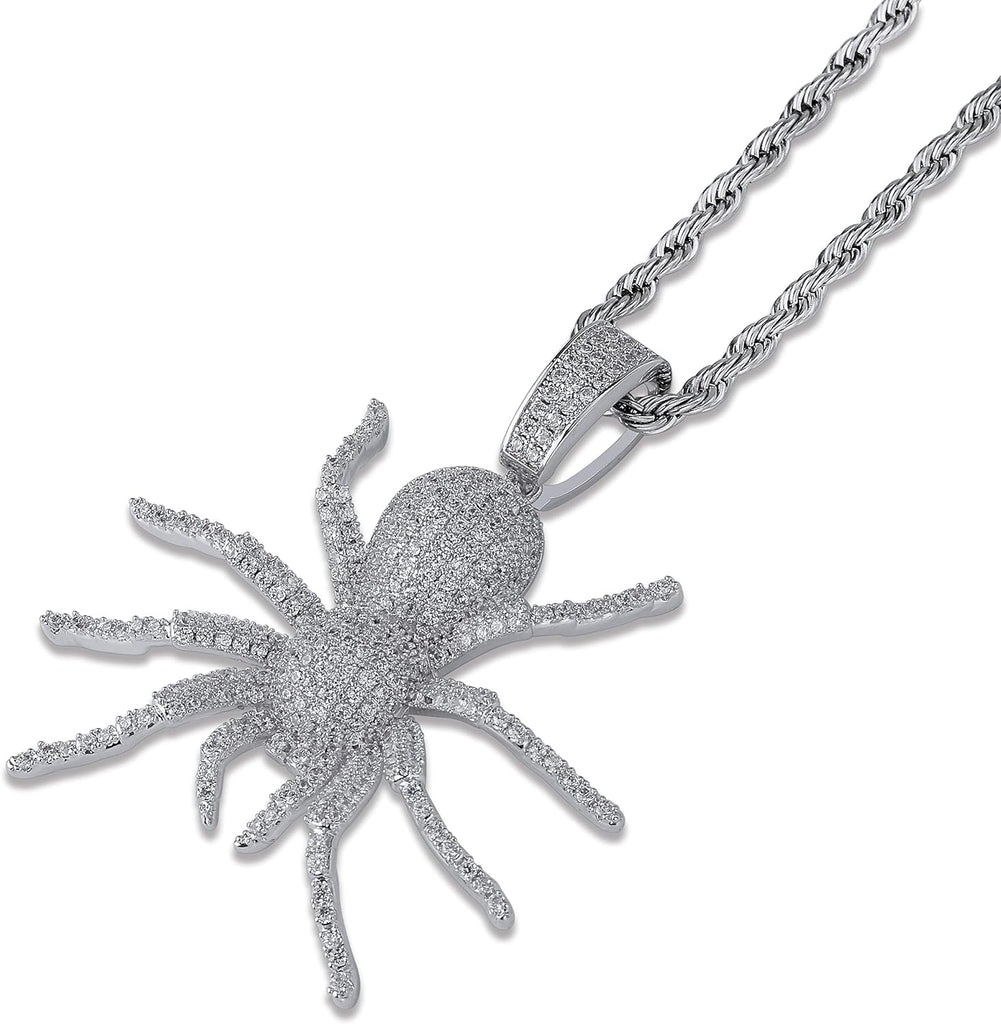 YOSZO  Hip Hop Iced Out Spider Design Pendant Necklace with Micropave Simulated Diamond