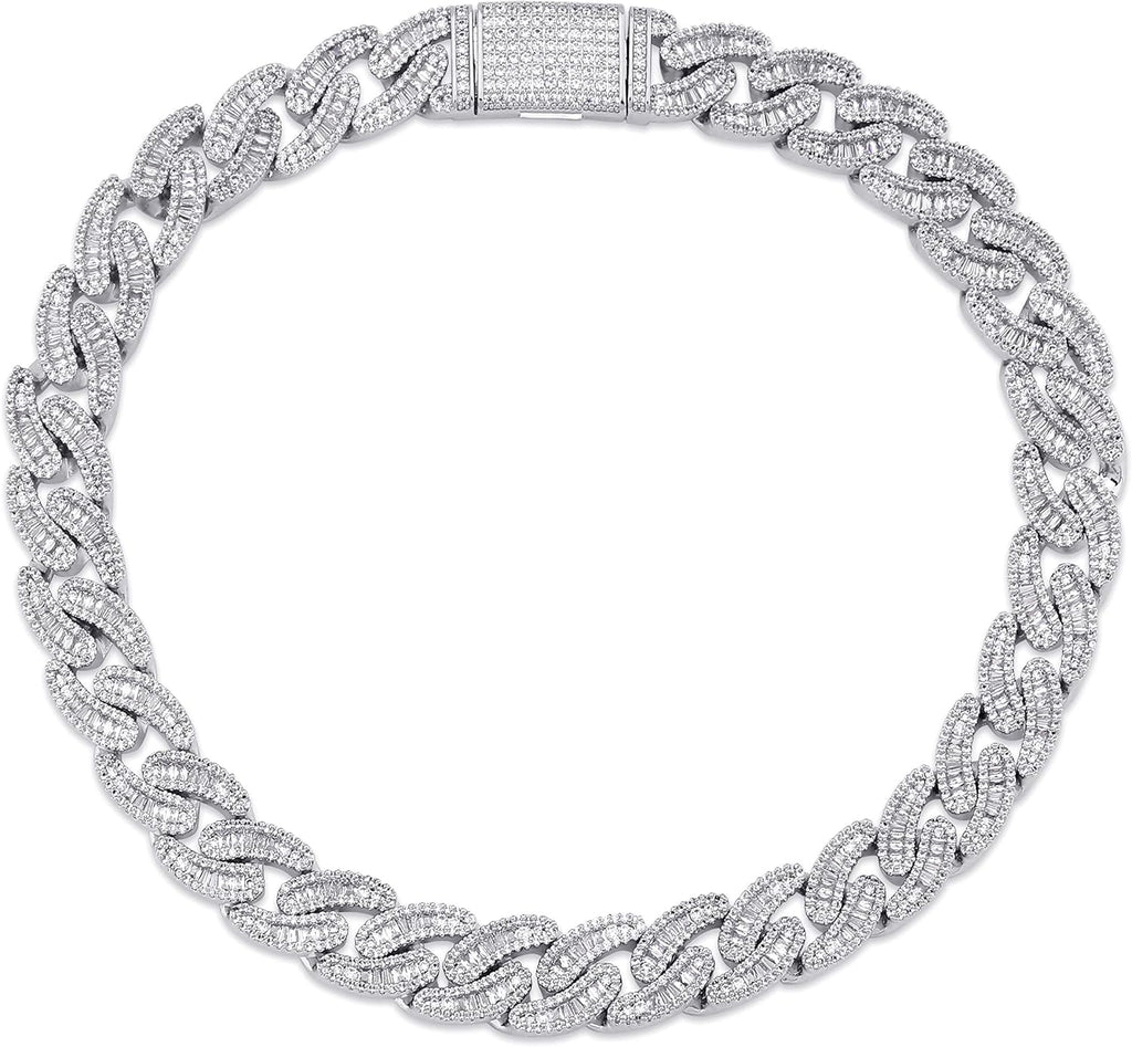 YOSZO 14mm Iced out 6 Times 14K Gold Filled Custom Baguette Diamond Miami Cuban Link Chain Choker for Men with Box Clasp