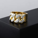 YOSZO 18K Gold Plated ICED Out CZ Cuban Link Band Mens Bling Rhodium Ring Hip Hop