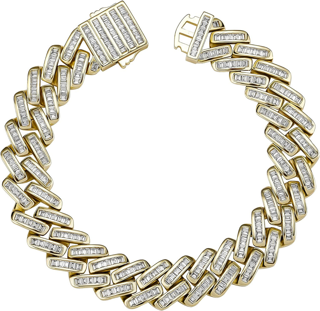 YOSZO Gold Baguette Bracelet Cuban Link Chain Bracelets for Men Iced out 14K Gold Plated 12mm/18mm Miami Curb Bracelet for Women Cubic Zirconia Double Spring Ring Clasp Birthday Gifts