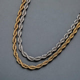 YOSZO 5MM Stainless Steel Rope Necklace 6 Times 14K Gold Plated Rope Twist Chain with Lobster Clasp for Men Women