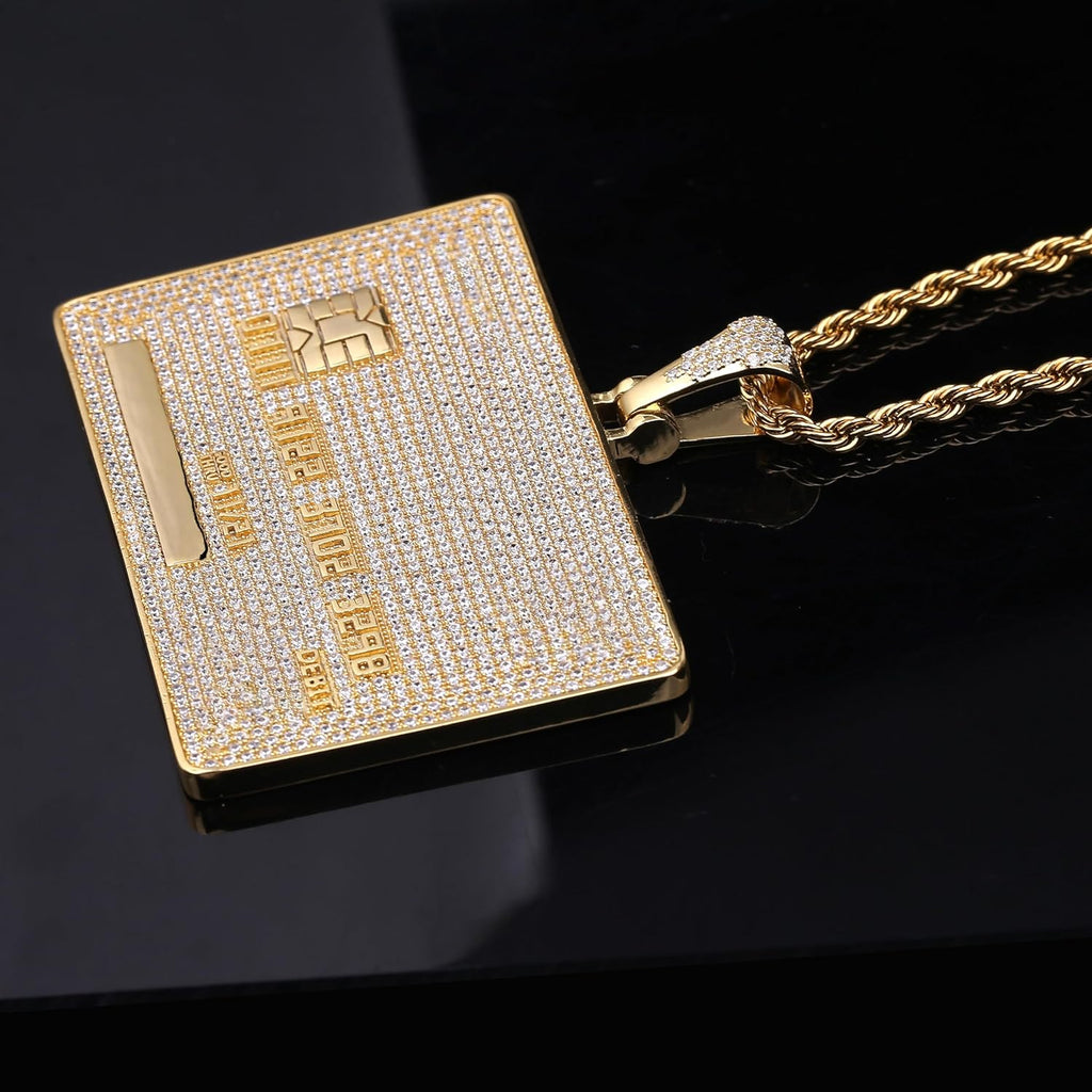 YOSZO Pendant Necklace Men Rope Gold Chain for Women Iced out 18K Gold Plated Cubic Zirconia V Card Pendant Chain Custom Name Necklace 24 Stainless Steel