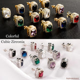 YOSZO Square Stud Corloful Earrings Rectangle 5A+ Cubic Zirconia 14K Gold Multiple Colors Big Square Stud Earrings Jewelry For Men Women