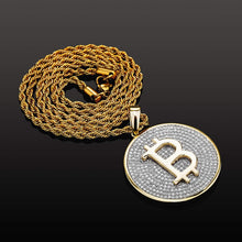 Load image into Gallery viewer, YOSZO Gold Pendant Necklace Men Rope Bitcoin Chain Iced out 14K Gold Plated Cryptocurrency Gold Necklace for Women Stainless Steel Necklace