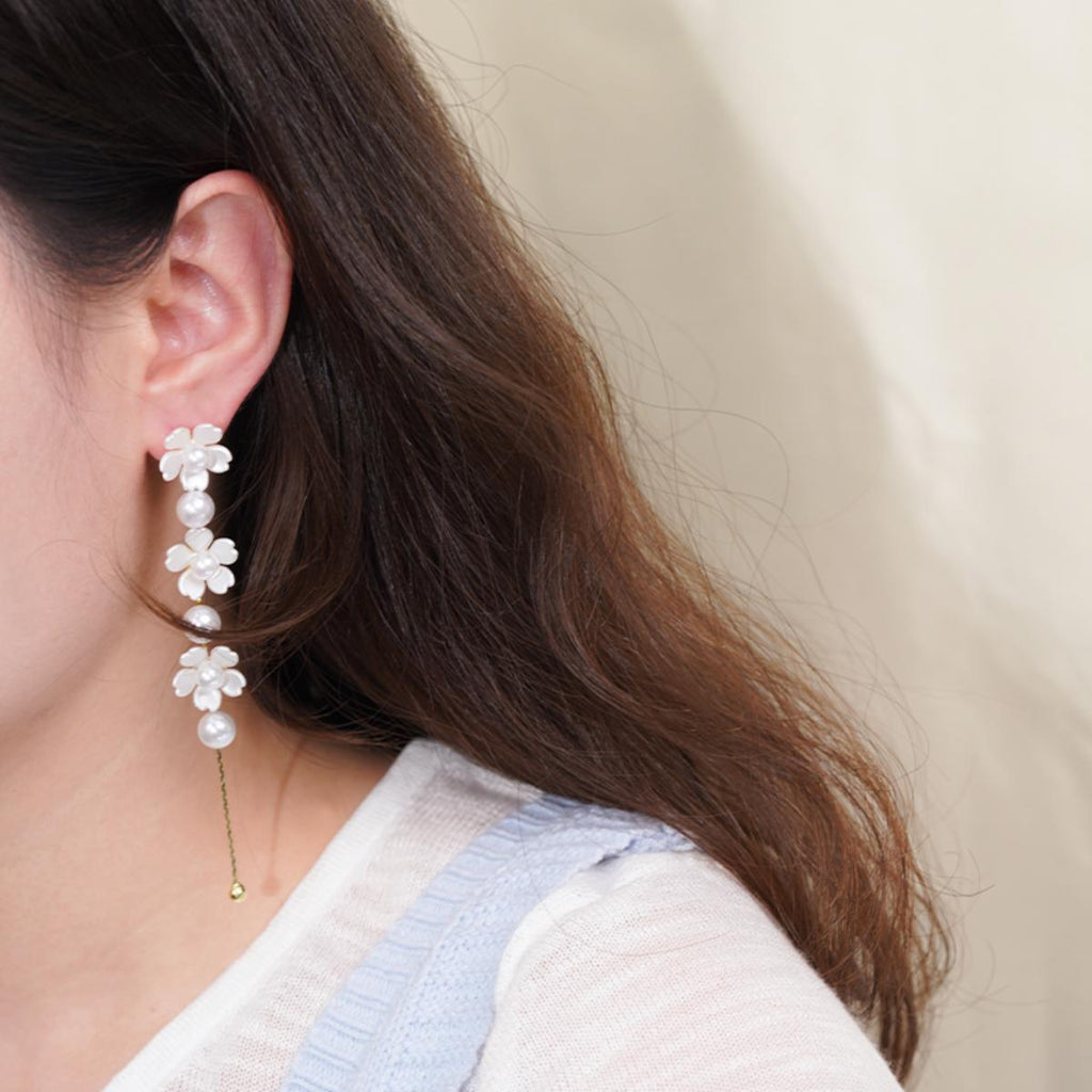 【Drop Earrings】Gold Plated Chain Floral Pearl Drop Dangle Elegant for Daily & Date Wear