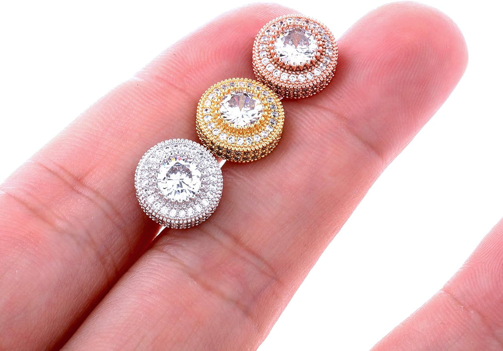 18K Gold White Gold Plated 12mm Round Hypoallergenic Cubic Zirconia Stud Earrings for Women Girls Hypoallergenic Jewelry Gift (Rose Gold)