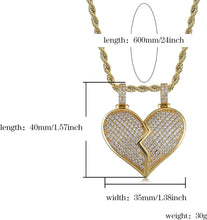 Load image into Gallery viewer, YOSZO Iced Out Premium Diamond Solid Magnetic Broken Heart Matching Pendant with 2 Rope Chains Necklace Valentine Gifts for Lovers Men and Women (Gold Matching)