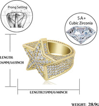 Laden Sie das Bild in den Galerie-Viewer, YOSZO 14K Gold Star Ring Iced Out CZ Simulated Diamond 3D Star Punky Rappers 5 Star Ring for Men Engagement Hip Hop Jewelry