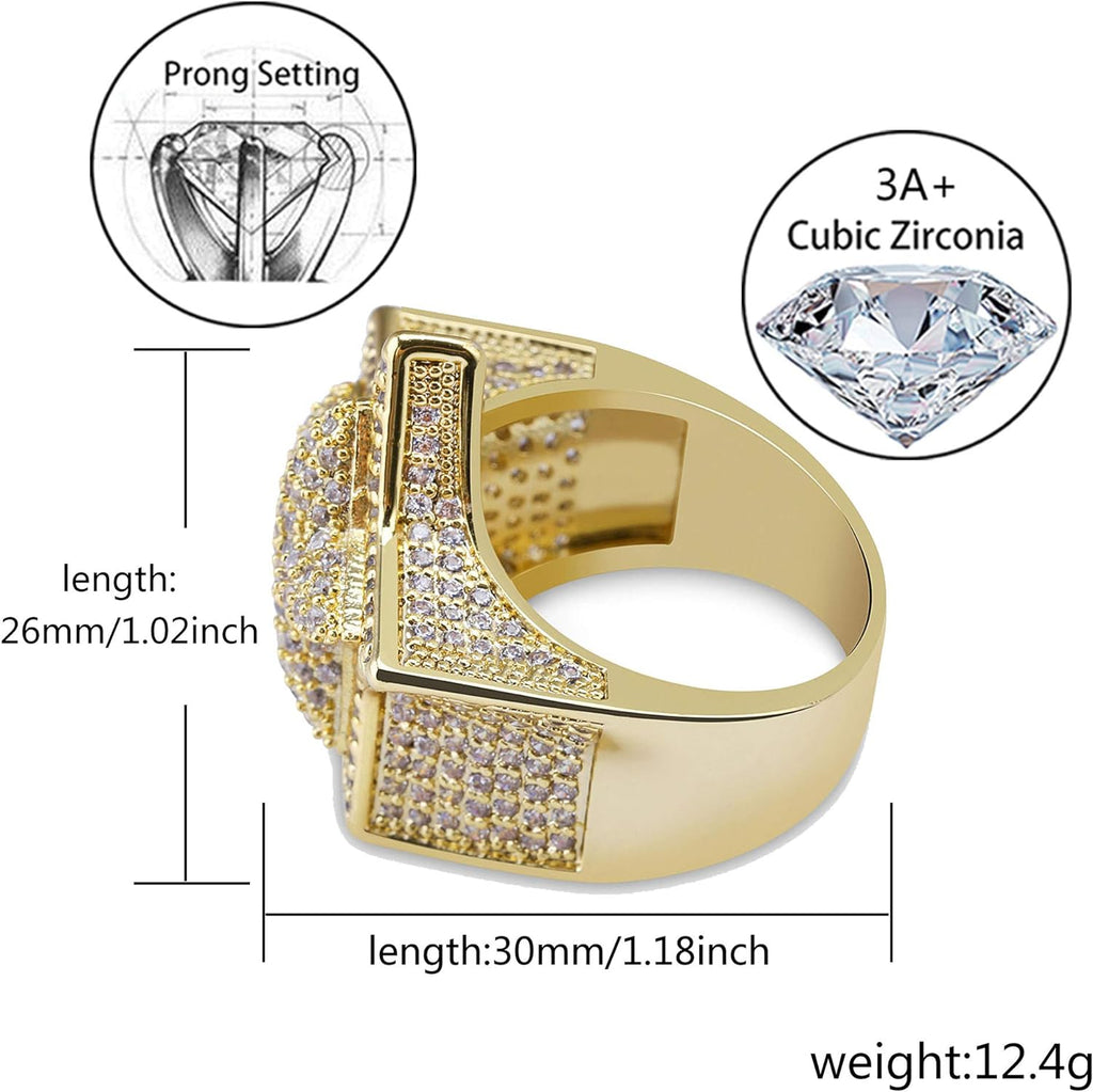 YOSZO 14K Gold Star Ring Iced Out CZ Simulated Diamond 3D Star Punky Rappers 5 Star Ring for Men Engagement Hip Hop Jewelry