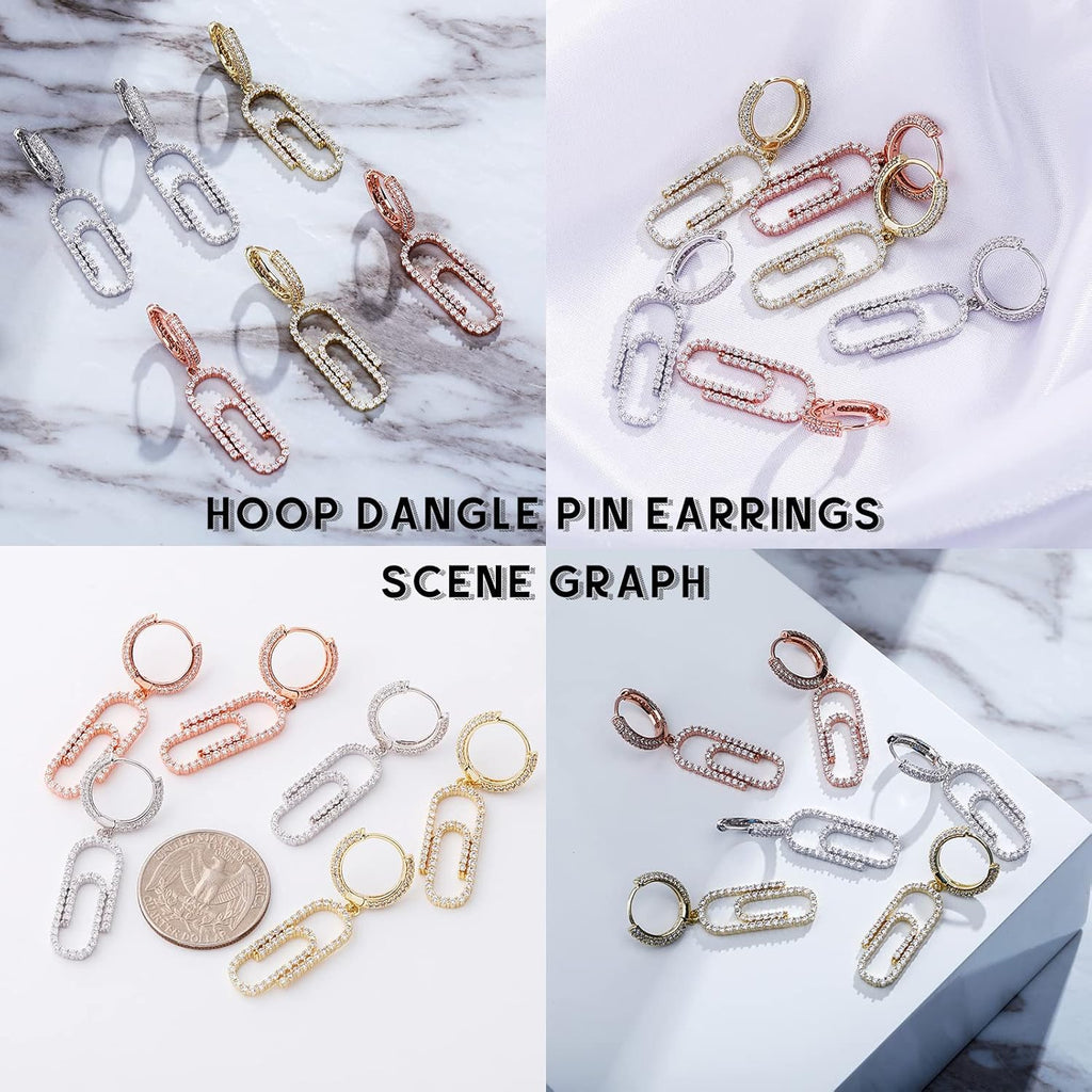YOSZO Iced Out Dangle Hoop Earrings 14K Gold Silver 5A+ Cubic Zirconia Star Pin Lock Key Cartilage Hoop Dangle Drop Earrings For Men Women
