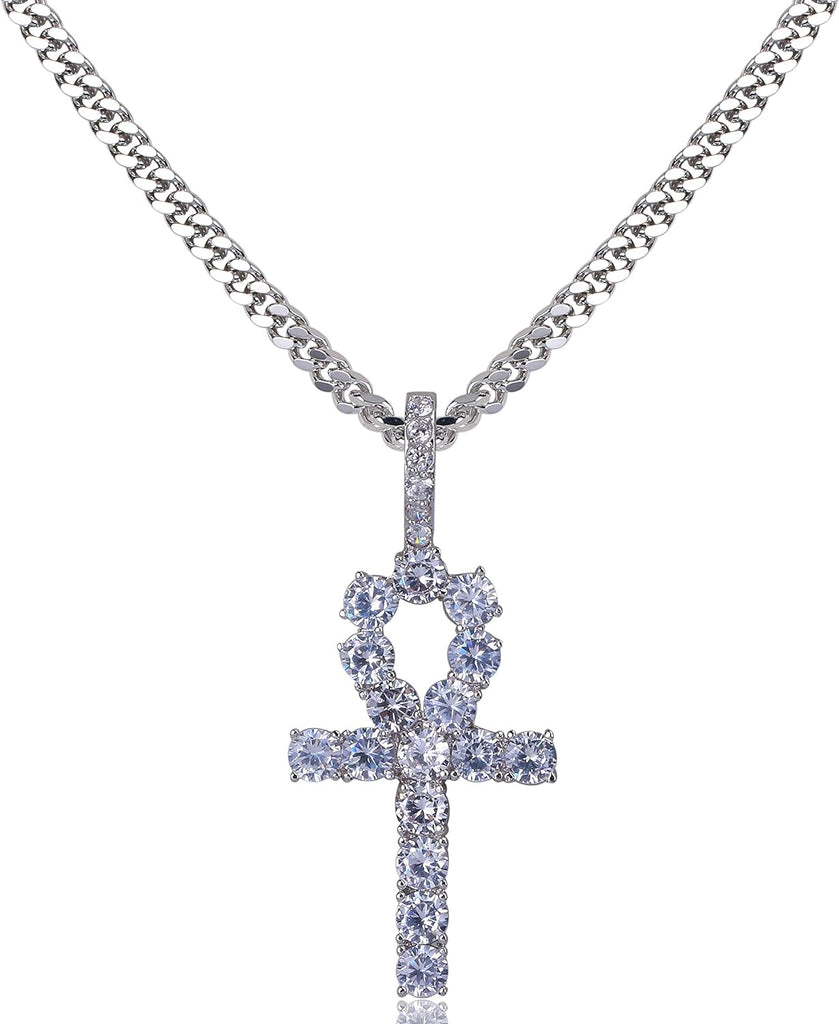 YOSZO Ankh Cross Pendant 18K Gold Plated Fully Iced Out CZ Egyptian Ankh Religious Chain Necklace for Men Women