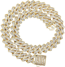 Carica l&#39;immagine nel visualizzatore di Gallery, YOSZO Baguette Cuban Link Chain for Men Gold Choker Necklace Iced out Diamond Hio Hop Miami Cuban Chain for Women 12mm/18mm 14K Gold Plated Gold Jewelry