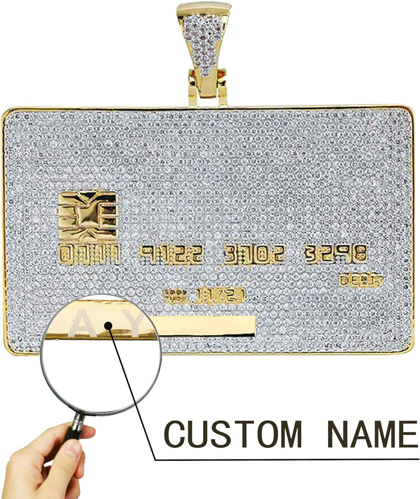 YOSZO Pendant Necklace Men Rope Gold Chain for Women Iced out 18K Gold Plated Cubic Zirconia V Card Pendant Chain Custom Name Necklace 24 Stainless Steel