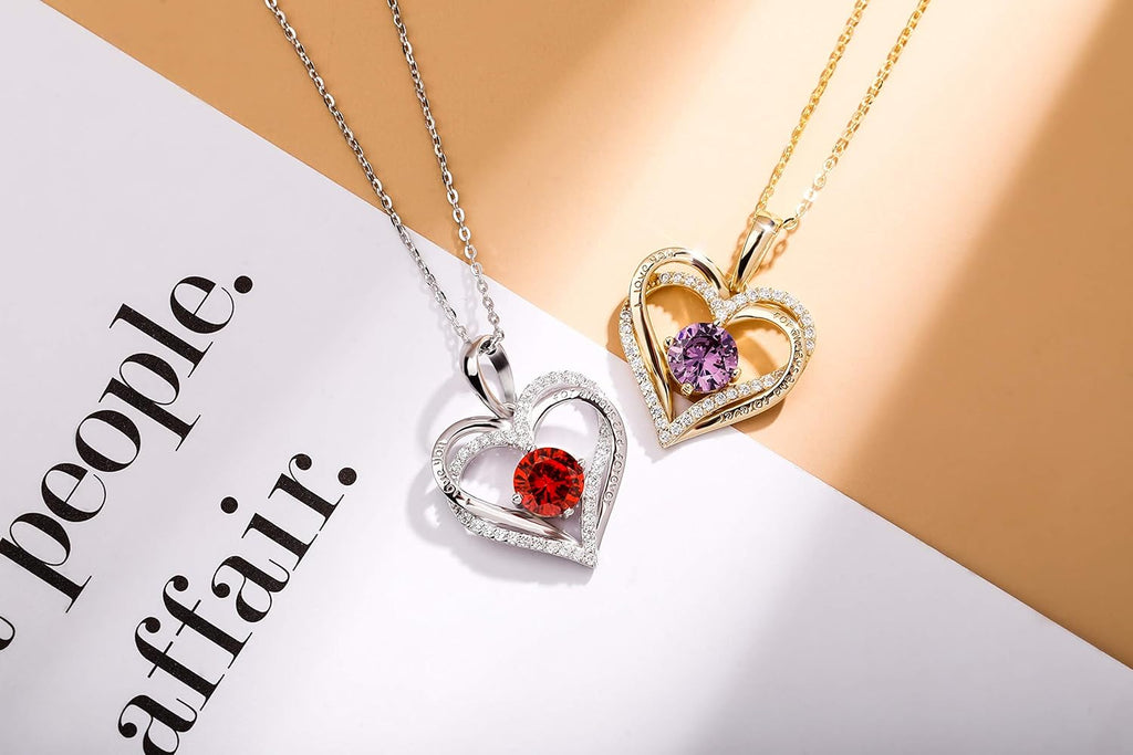 YOSZO Forever Love Heart Chain for Women 925 Sterling Silver Iced out Birthstone Pendant Necklace for Women Valentine Mother’s Day Jewelry Birthday Gift