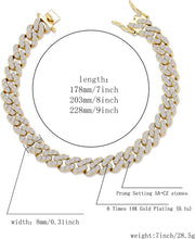 Carica l&#39;immagine nel visualizzatore di Gallery, YOSZO 6 Times 14K Gold Plated 8mm Men women Fully Iced Out Cubic Zirconia Dupre Cuban Link Chain Bracelet Hip Hop