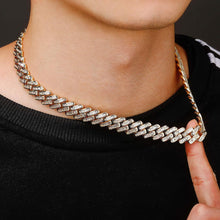 Laden Sie das Bild in den Galerie-Viewer, YOSZO Baguette Cuban Link Chain for Men Gold Choker Necklace Iced out Diamond Hio Hop Miami Cuban Chain for Women 12mm/18mm 14K Gold Plated Gold Jewelry