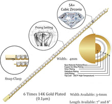 Laden Sie das Bild in den Galerie-Viewer, YOSZO Gold Tennis Bracelet Men Silver Bracelet for Women 1Row 3/4/5/6mm Iced out Cubic Zirconia 14K Gold Plated Gold Jewelry Minimalistic Accessory