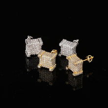 Load image into Gallery viewer, YOSZO 925 Sterling Silver Square Screw Stud Earrings 14K Gold 5A+ Cubic Zirconia Iced Out Square Screw Back Hypoallergenic Cube Large Stud Earrings For Men Women