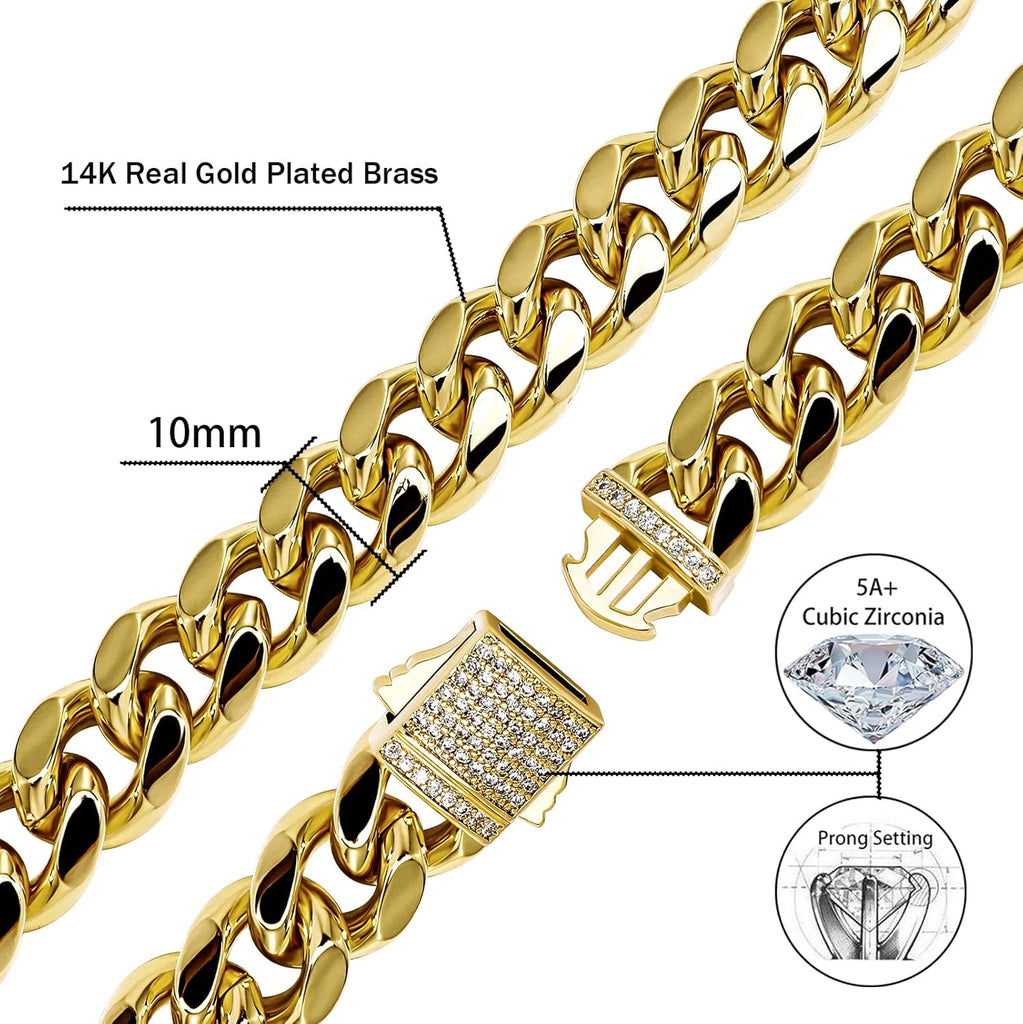 YOSZO Gold Bracelet Cuban Link Iced out 14K Gold Plated Hip Hop Miami Solid Cuban Link Bracelet for Men 10mm Diamond Clasp Gifts for Women