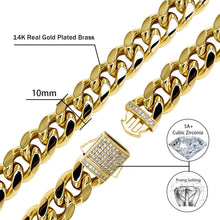 Load image into Gallery viewer, YOSZO Gold Bracelet Cuban Link Iced out 14K Gold Plated Hip Hop Miami Solid Cuban Link Bracelet for Men 10mm Diamond Clasp Gifts for Women