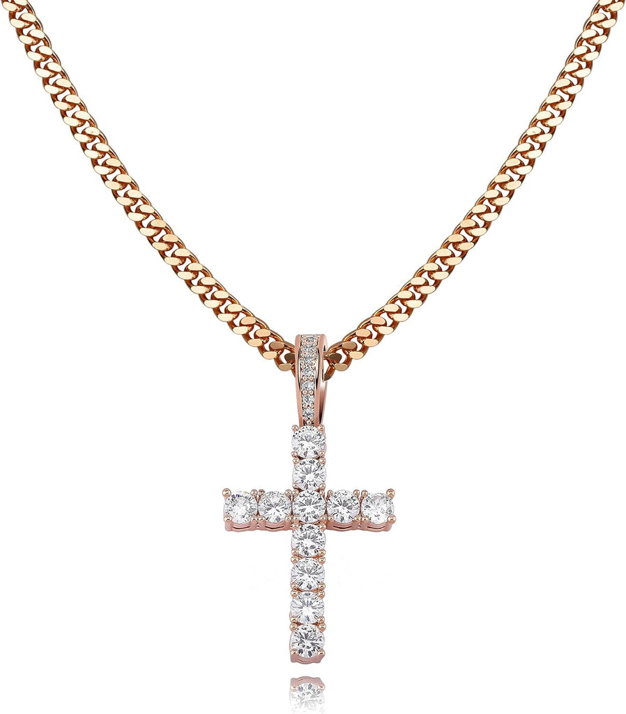 YOSZO Cross Necklace for Men Gold Necklace for Women Gold Heart Cross Jewelry 14K Silver Plated Solid Iced Cubic Zirconia Stainless Steel Pendant Chain