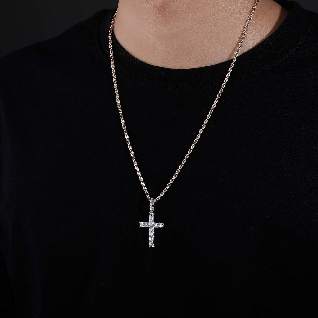 YOSZO Cross Necklace Men Gold Princess Diamond Cross Chain Iced out 14K Gold Plated Cubic Zirconia Pendant Necklace for Women 24 Stainless Steel Chain Gold Jewelry