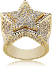 Charger l&#39;image dans la galerie, YOSZO 14K Gold Star Ring Iced Out CZ Simulated Diamond 3D Star Punky Rappers 5 Star Ring for Men Engagement Hip Hop Jewelry