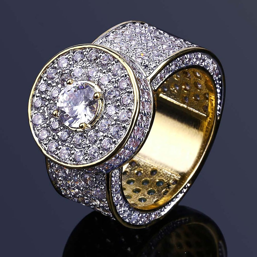 YOSZO Gold Ring 18k Gold Plated Cluster Hip Hop Iced Out Lab Simulated Diamond Micro Pave CZ Pinky Ring Jewelry for Men Women