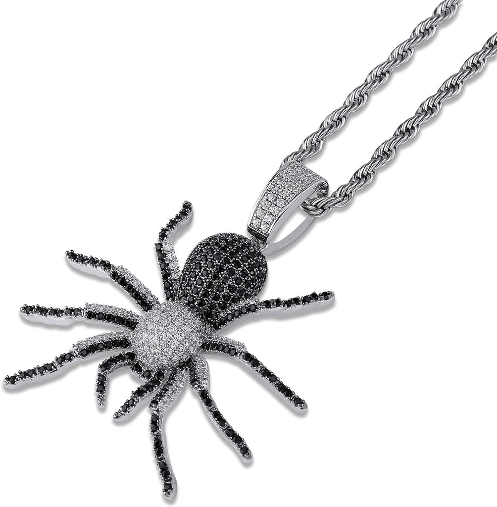 YOSZO  Hip Hop Iced Out Spider Design Pendant Necklace with Micropave Simulated Diamond