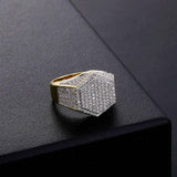 YOSZO Hexagon Ring for Men Women Cluster Iced Out Lab Simulated Diamond Pinky Ring 14K Gold Plated Wedding Band