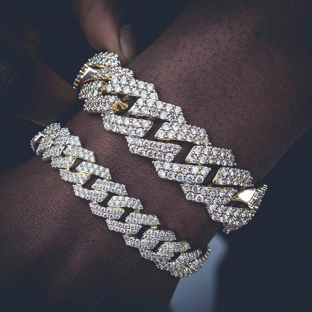 YOSZO 14mm 6 Times 14K Gold Filled Iced out Lab Diamond Miami Cuban Link Bracelet for Men with Box Clasp Hip Hop